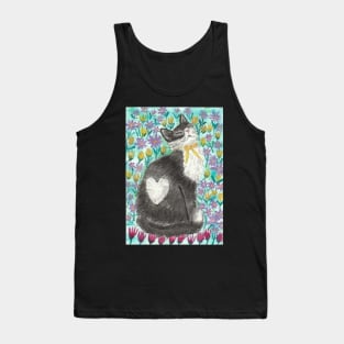 Happy cat in the flowers art Tank Top